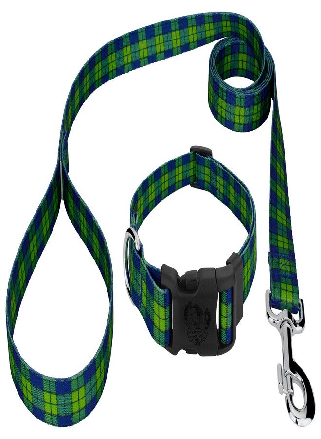 كانتري بروك ديزاين طوق ومقود فاخر للكلاب من Country Brook Petz - بنقشة مربعات زرقاء وخضراء - مجموعة مربعات وأرجايل بتصاميم ساحرة (1 بوصة، كبير) - Image 1